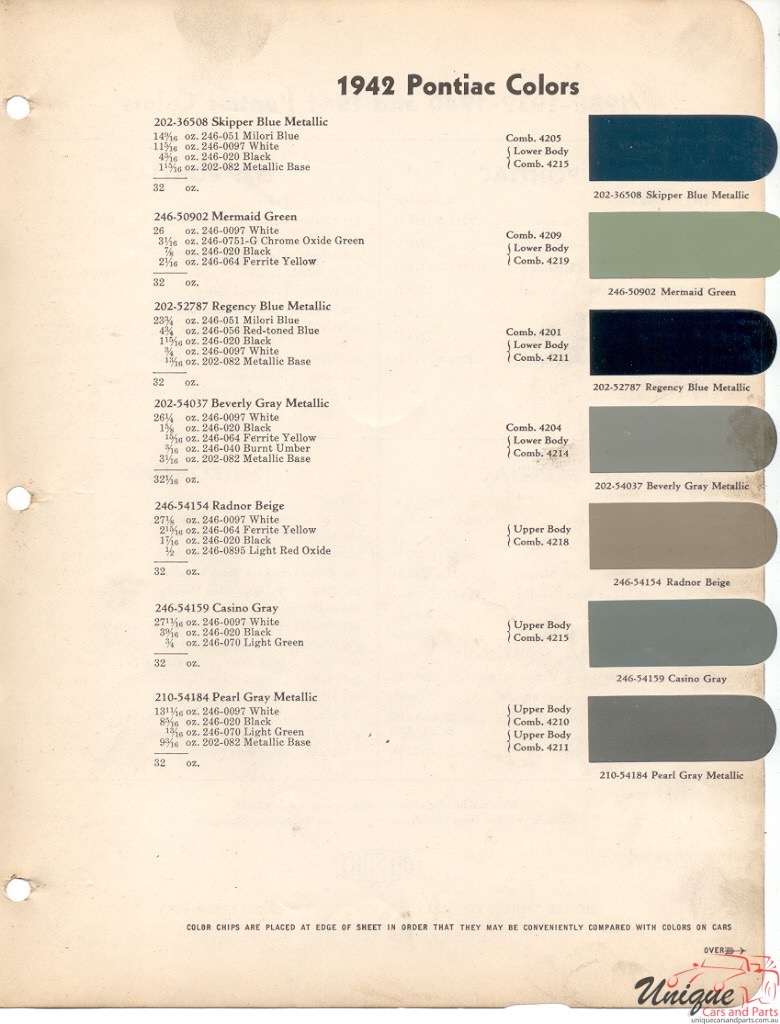 1942 Pontiac Paint Charts DuPont 1